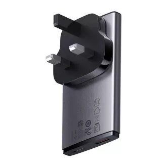 Baseus GAN5 Pro Ultracienki adapter USB-C   USB-A 65W do szybkiego ładowania, szary