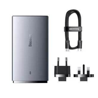 Baseus GAN5 Pro Ultracienki adapter USB-C   USB-A 65W do szybkiego ładowania, szary