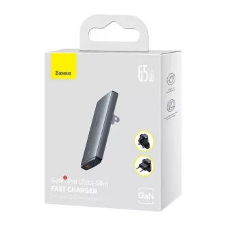 Baseus GAN5 Pro Ultracienki adapter USB-C   USB-A 65W do szybkiego ładowania, szary