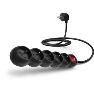 Przedłużacz CONNECT IT 230 V, 5 gniazd, 2 m, z wyłącznikiem (czarny)