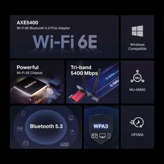 Karta MERCUSYS MA86XE WiFi6E PCIe (AXE5400, 2, 4GHz/5GHz/6GHz, Bluetooth5.3) Karta MERCUSYS MA86XE WiFi6E PCIe (AXE5400, 2, 4GHz/5GHz/6GHz, Bluetooth5.3)