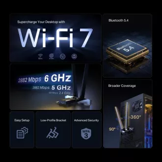 Karta TP-Link Archer TBE400E WiFi7 PCIe (BE6500, 2, 4GHz/5GHz/6GHz, Bluetooth5.4)