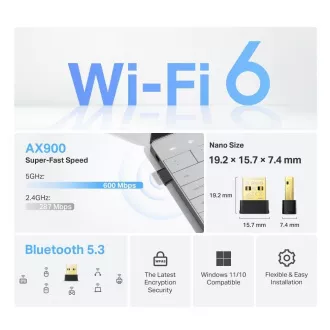 Karta TP-Link Archer TX10UB Nano WiFi6 USB (AX900, 2, 4GHz/5GHz, USB2.0, Bluetooth5.3) Karta TP-Link Archer TX10UB Nano WiFi6 USB (AX900, 2, 4GHz/5GHz, USB2.0, Bluetooth5.3)