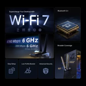 Karta TP-Link Archer TBE552E WiFi7 PCIe (BE9300, 2, 4GHz/5GHz/6GHz, Bluetooth5.4)