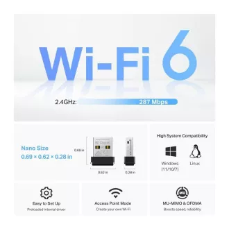 Karta sieciowa TP-Link Archer TX1U Nano WiFi6 USB (AX300, 2, 4GHz/5GHz, USB2.0)