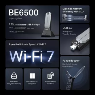 Karta sieciowa TP-Link Archer TBE400UH WiFi7 USB (BE6500, 2, 4GHz/5GHz/6GHz, USB3.0)
