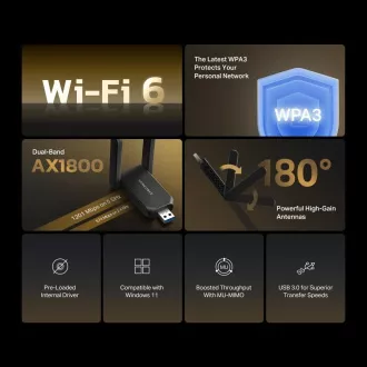 MERCUSYS MA72XH Adapter WiFi6 USB (AX1800, 2, 4GHz/5GHz, USB3.0)