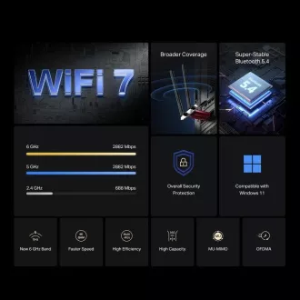 Karta MERCUSYS MA37BE WiFi7 PCIe (BE6500, 2, 4GHz/5GHz/6GHz, Bluetooth5.4)