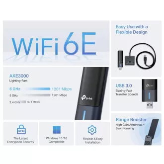 Karta sieciowa TP-Link Archer TXE50UH WiFi6E USB (AXE3000, 2, 4GHz/5GHz/6GHz)