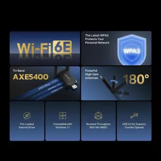MERCUSYS MA86XH Adapter WiFi6 USB (AXE5400, 2, 4GHz/5GHz/6GHz, USB3.0)