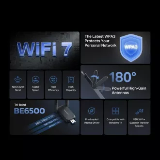 MERCUSYS MA37BEH Adapter WiFi7 USB (AC1300, 2, 4GHz/5GHz/6GHz, USB3.0)