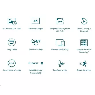 TP-Link VIGI NVR1008H-8P, rejestrator wideo, 8 kanałów, 8xPoE, 1x100Mb/s LAN, 1xVGA, 1xHDMI, 2xUSB2.0