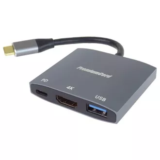 Adapter PremiumCord USB-C do HDMI, USB3.0, PD, rozdzielczość 4K i FULL HD 1080p