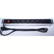 PremiumCord Panel zasilania do szafy rack 19" 1.5U, 8x230V, kabel 2m, przełącznik