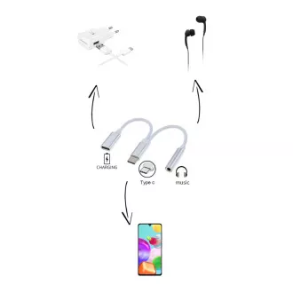 PremiumCord Reducer USB-C /3, 5mm jack z chipem DAC   USB-C do ładowania 13cm
