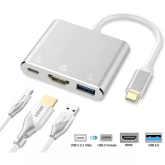 PremiumCord Adapter USB-C do HDMI   USB3.0   PD, rozdzielczość 4K i FULL HD 1080p