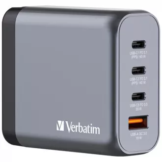 Ładowarka sieciowa VERBATIM GaN GNC-100, 100W, 3x USB-C, 1x USB Ładowarka sieciowa VERBATIM GaN GNC-100, 100W, 3x USB-C, 1x USB