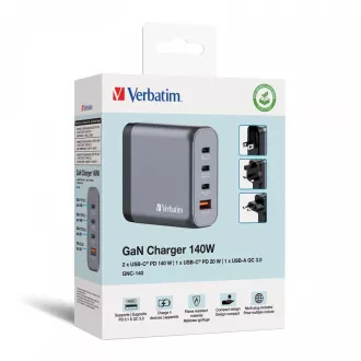 Ładowarka sieciowa VERBATIM GaN GNC-100, 100W, 3x USB-C, 1x USB Ładowarka sieciowa VERBATIM GaN GNC-100, 100W, 3x USB-C, 1x USB
