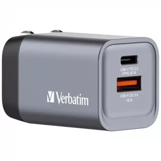 Ładowarka sieciowa VERBATIM GaN GNC-35, 35 W, 1x USB-C, 1x USB Ładowarka sieciowa VERBATIM GaN GNC-35, 35 W, 1x USB-C, 1x USB