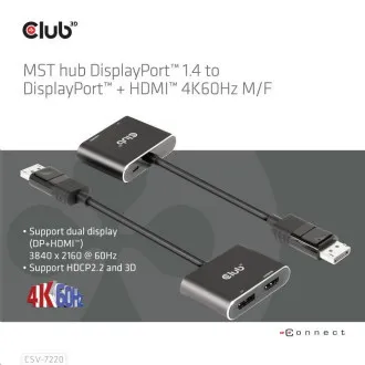 Club3D Hub MST (Multi Stream Transport) DisplayPort 1.4 do DisplayPort HDMI 4K60Hz (M/F) Club3D Hub MST (Multi Stream Transport) DisplayPort 1.4 do DisplayPort HDMI 4K60Hz (M/F)