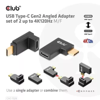 Zestaw 2 adapterów kątowych Club3D USB-C Gen2, 4K120Hz, 240W, (M/F)