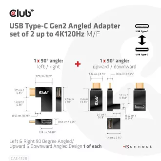 Zestaw 2 adapterów kątowych Club3D USB-C Gen2, 4K120Hz, 240W, (M/F)
