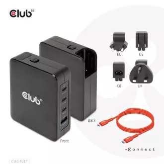 Ładowarka podróżna Club3D 140W, technologia GaN, 3xUSB-C, 1xUSB-A, obsługa PPS   PD 3.1