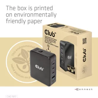 Ładowarka podróżna Club3D 140W, technologia GaN, 3xUSB-C, 1xUSB-A, obsługa PPS   PD 3.1