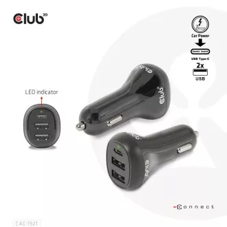 Ładowarka samochodowa Club3D do laptopów 36 W, 3 porty (2xUSB-A   USB-C)