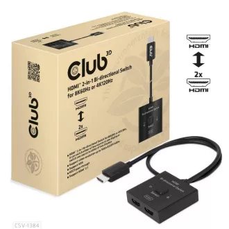 Przełącznik Club3D, HDMI na 2xHDMI odwracalny 2w1, 8K60Hz, 4K120Hz