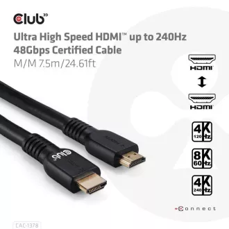 Kabel HDMI Club3D, certyfikowany kabel Ultra Fast HDMI™, 4K120Hz/ 8K60Hz, 7,5 m