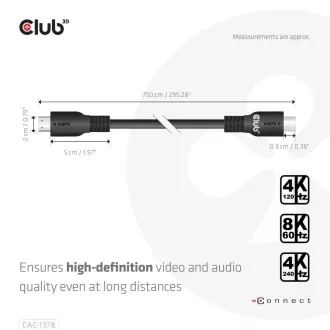Kabel HDMI Club3D, certyfikowany kabel Ultra Fast HDMI™, 4K120Hz/ 8K60Hz, 7,5 m