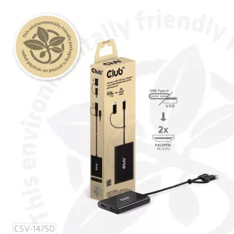 Club3D Video Hub USB-C/A do 2xHDMI 2.0, dwa monitory, 4K60Hz (M/F)