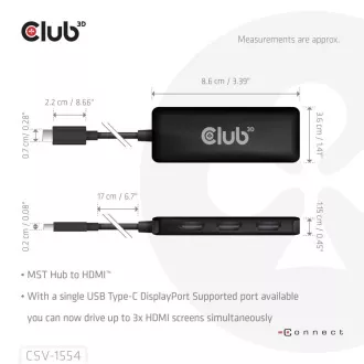 Club3D Hub MST USB-C do 3xHDMI, pojedynczy: 8K30Hz, potrójny: 4K60Hz