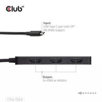 Club3D Hub MST USB-C do 3xHDMI, pojedynczy: 8K30Hz, potrójny: 4K60Hz