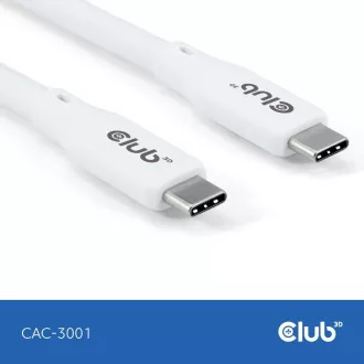 Kabel Club3D USB-C 4.0, 20 Gb/s, 4K60 Hz, PD 240 W, 2 m, biały