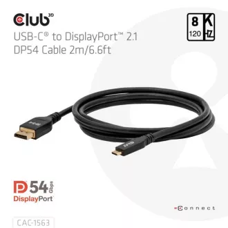Dwukierunkowy kabel Club3D USB-C do DisplayPort 2.1 DP54, 8K120Hz, 4K480Hz, 2m Dwukierunkowy kabel Club3D USB-C do DisplayPort 2.1 DP54, 8K120Hz, 4K480Hz, 2m