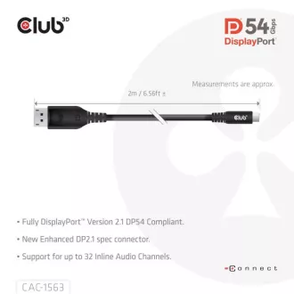 Dwukierunkowy kabel Club3D USB-C do DisplayPort 2.1 DP54, 8K120Hz, 4K480Hz, 2m Dwukierunkowy kabel Club3D USB-C do DisplayPort 2.1 DP54, 8K120Hz, 4K480Hz, 2m