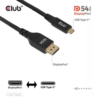Dwukierunkowy kabel Club3D USB-C do DisplayPort 2.1 DP54, 8K120Hz, 4K480Hz, 2m Dwukierunkowy kabel Club3D USB-C do DisplayPort 2.1 DP54, 8K120Hz, 4K480Hz, 2m