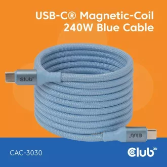 Magnetyczny kabel USB-C Club3D, 240 W PD3.1, 480 Mb/s, 2 m, niebieski