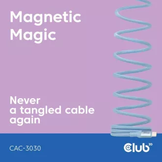 Magnetyczny kabel USB-C Club3D, 240 W PD3.1, 480 Mb/s, 2 m, niebieski