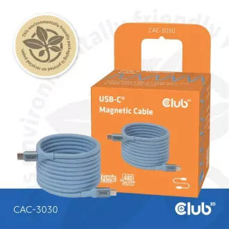 Magnetyczny kabel USB-C Club3D, 240 W PD3.1, 480 Mb/s, 2 m, niebieski