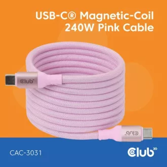 Magnetyczny kabel USB-C Club3D, 240 W PD3.1, 480 Mb/s, 2 m, różowy