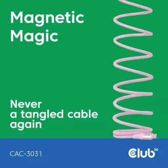Magnetyczny kabel USB-C Club3D, 240 W PD3.1, 480 Mb/s, 2 m, różowy
