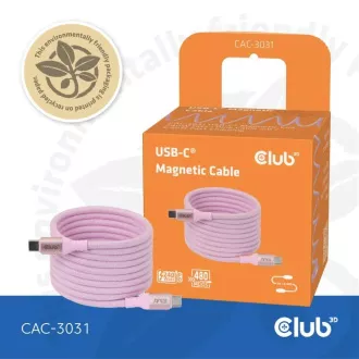 Magnetyczny kabel USB-C Club3D, 240 W PD3.1, 480 Mb/s, 2 m, różowy