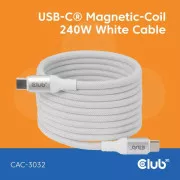 Magnetyczny kabel USB-C Club3D, 240 W PD3.1, 480 Mb/s, 2 m, biały