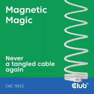 Magnetyczny kabel USB-C Club3D, 240 W PD3.1, 480 Mb/s, 2 m, biały Magnetyczny kabel USB-C Club3D, 240 W PD3.1, 480 Mb/s, 2 m, biały