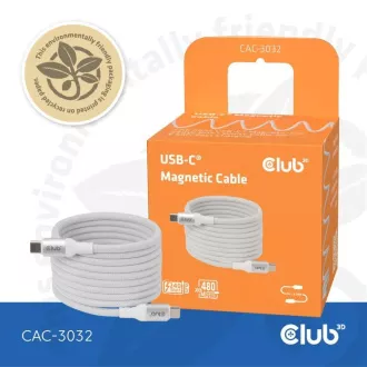 Magnetyczny kabel USB-C Club3D, 240 W PD3.1, 480 Mb/s, 2 m, biały Magnetyczny kabel USB-C Club3D, 240 W PD3.1, 480 Mb/s, 2 m, biały