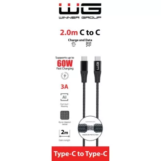 WG - Kabel do transmisji danych Type-C do Type-C, 2 metry, czarny