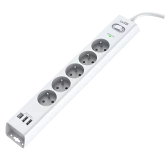 WG - Ochrona przeciwprzepięciowa 5 gniazd 2x USB-A 1x USB-C, kabel 1, 5 metra, biały WG - Ochrona przeciwprzepięciowa 5 gniazd 2x USB-A 1x USB-C, kabel 1, 5 metra, biały